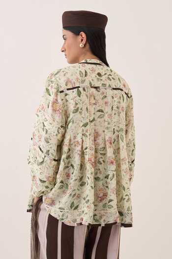 Buy Ofrida Ivory Muslin, Bemberg Mandarin Collar Gulzar Boheme Floral Print Top Online at Aza Fashions Buy_Ofrida_Ivory Muslin, Bemberg Mandarin Collar Gulzar Boheme Floral Print Top _Online_at_Aza_Fashions