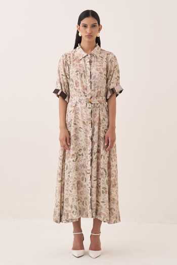 Buy Ofrida Ivory Muslin, Bemberg Collared Neck Gulzar Floral Print A-line Dress Online at Aza Fashions Buy_Ofrida_Ivory Muslin, Bemberg Collared Neck Gulzar Floral Print A-line Dress _Online_at_Aza_Fashions