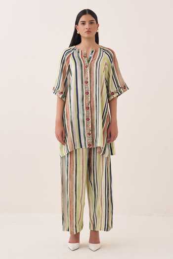 Buy Ofrida Green Muslin, Bemberg Rekha Striped Pant Online at Aza Fashions Buy_Ofrida_Green Muslin, Bemberg Rekha Striped Pant _Online_at_Aza_Fashions