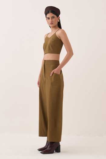 Ofrida Olive Green Cotton V-neck Sage Spaghetti Strap Bralette Online at Aza Fashions Ofrida_Olive Green Cotton V-neck Sage Spaghetti Strap Bralette _Online_at_Aza_Fashions