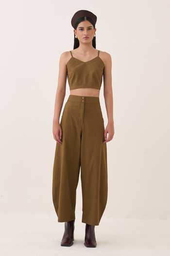 Buy Ofrida Olive Green Cotton Sage Barrel Pant Online at Aza Fashions Buy_Ofrida_Olive Green Cotton Sage Barrel Pant _Online_at_Aza_Fashions