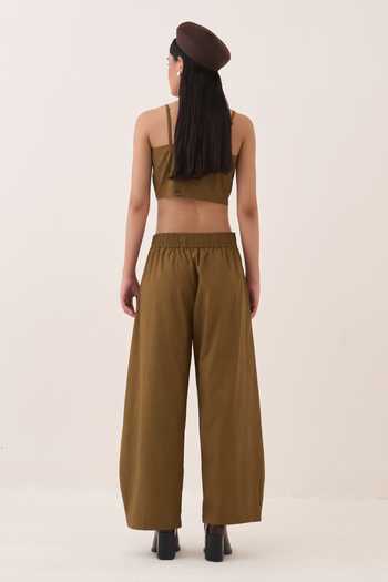Shop Ofrida Olive Green Cotton Sage Barrel Pant Online at Aza Fashions Shop_Ofrida_Olive Green Cotton Sage Barrel Pant _Online_at_Aza_Fashions