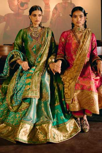 Aditi Gupta_Green Silk Mayuri Embroidered Anarkali With Dupatta _Online_at_Aza_Fashions
