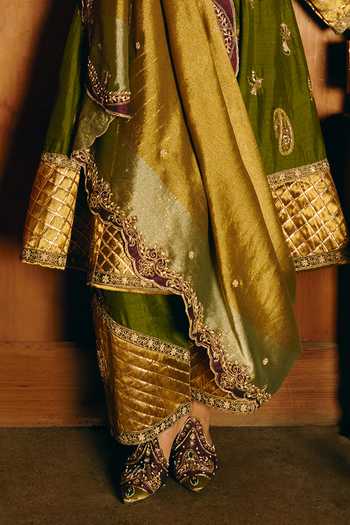 Buy_Aditi Gupta_Gold Silk, Tissue V-neck Latika Embroidered Anarkali Set _Online_at_Aza_Fashions