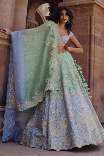Anushree Reddy_Blue Organza Sweetheart Neck Smiti Embroidered Bridal Lehenga Set _Online_at_Aza_Fashions