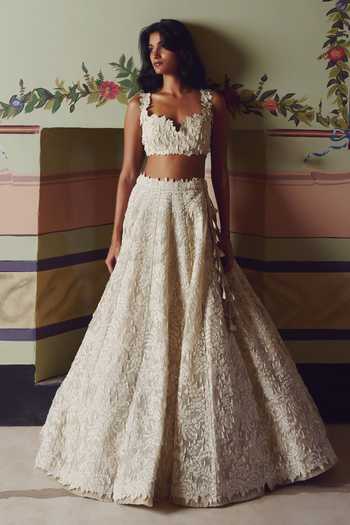 Buy_Anushree Reddy_Ivory Organza Sweetheart Neck Athena Embroidered Bridal Lehenga Set 