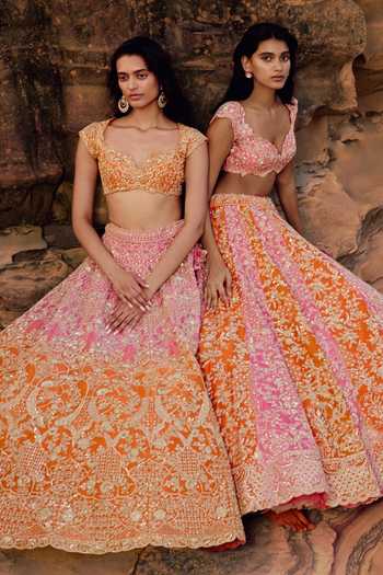 Anushree Reddy_Pink Organza Sweetheart Neck Ritie Embroidered Bridal Lehenga Set _Online_at_Aza_Fashions