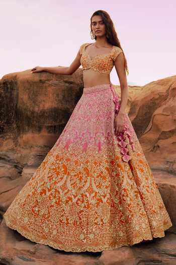 Buy_Anushree Reddy_Pink Organza Sweetheart Neck Ritie Embroidered Bridal Lehenga Set _Online_at_Aza_Fashions