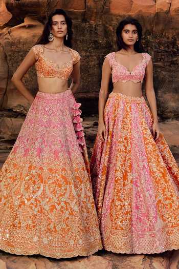 Anushree Reddy_Pink Organza Sweetheart Neck Vajra Embroidered Lehenga Set _Online_at_Aza_Fashions