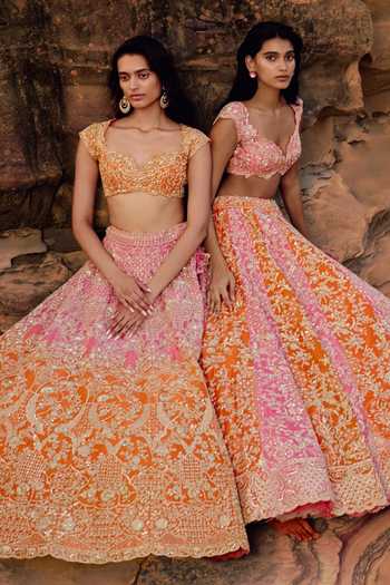 Buy_Anushree Reddy_Pink Organza Sweetheart Neck Vajra Embroidered Lehenga Set _Online_at_Aza_Fashions