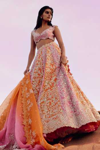 Anushree Reddy_Pink Organza Sweetheart Neck Vajra Embroidered Lehenga Set _at_Aza_Fashions