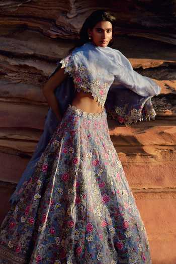 Buy_Anushree Reddy_Blue Organza Sweetheart Neck Umang Embroidered Lehenga Set _Online_at_Aza_Fashions