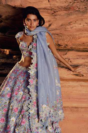 Shop_Anushree Reddy_Blue Organza Sweetheart Neck Umang Embroidered Lehenga Set _Online_at_Aza_Fashions