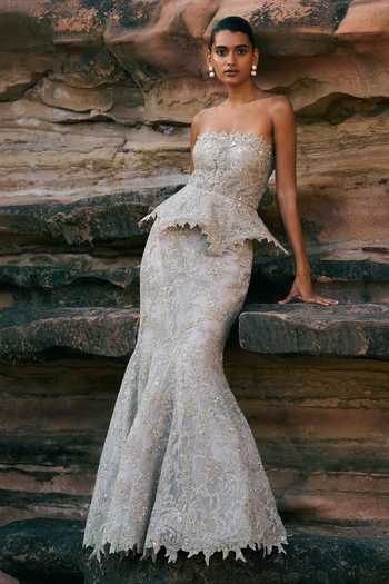 Anushree Reddy Athena Peplum Top & Mermaid Skirt Set