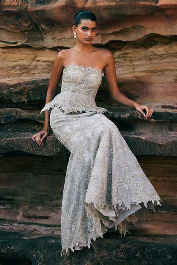 Anushree Reddy Athena Peplum Top & Mermaid Skirt Set