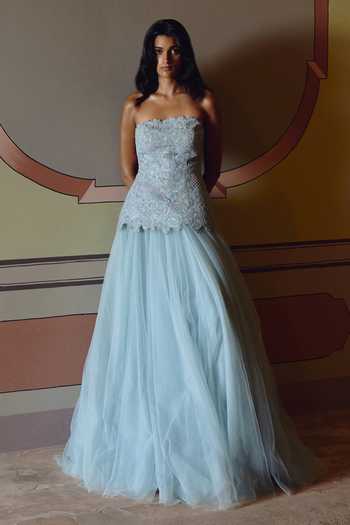 Anushree Reddy Cutwork Top & Flared Skirt Set