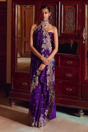Anushree Reddy Athena Zardozi Saree With Unstitched Blouse Fabric