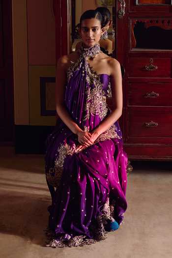 Buy_Anushree Reddy_Purple Dupion Athena Zardozi Saree With Unstitched Blouse Fabric _Online_at_Aza_Fashions
