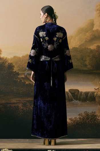 Chandrima Metallic Floral Embellished Dress With Tie-up Belt