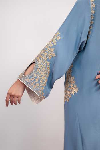 Buy Daljit Sudan Blue Crepe V-neck, Yes Iceberg Embroidered Pheran Kurta And Pant Set Online at Aza Fashions Buy_Daljit Sudan_Blue Crepe V-neck, Yes Iceberg Embroidered Pheran Kurta And Pant Set _Online_at_Aza_Fashions