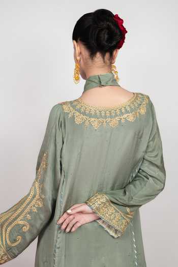 Buy Daljit Sudan Grey Silk, Cotton V-neck Powder Mukaish Embroidered Kurta Set Online at Aza Fashions Buy_Daljit Sudan_Grey Silk, Cotton V-neck Powder Mukaish Embroidered Kurta Set _Online_at_Aza_Fashions