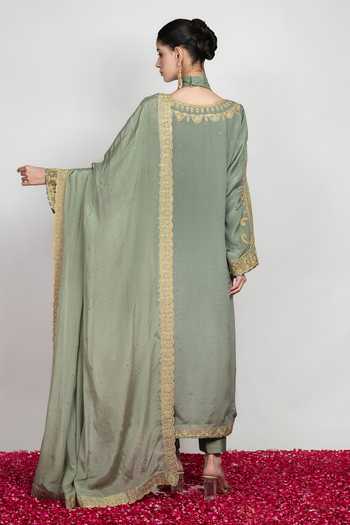 Daljit Sudan Powder Grey Mukaish Embroidered Kurta Set 