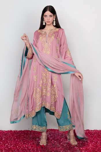 Daljit Sudan Double Color Embroidered Kurta Pant Set 