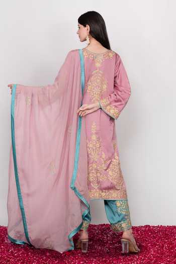 Daljit Sudan Double Color Embroidered Kurta Pant Set 