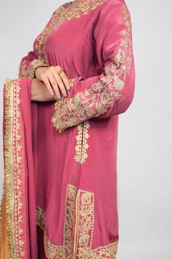 Buy Daljit Sudan Magenta Georgette, Crepe V-neck, Yes Dusty Pink Embroidered Sharara Set Online at Aza Fashions Buy_Daljit Sudan_Magenta Georgette, Crepe V-neck, Yes Dusty Pink Embroidered Sharara Set _Online_at_Aza_Fashions