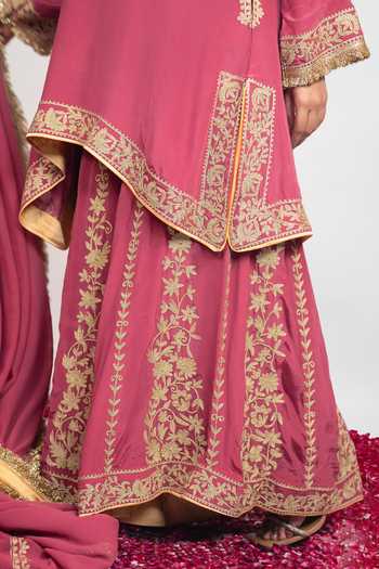 Shop Daljit Sudan Magenta Georgette, Crepe V-neck, Yes Dusty Pink Embroidered Sharara Set Online at Aza Fashions Shop_Daljit Sudan_Magenta Georgette, Crepe V-neck, Yes Dusty Pink Embroidered Sharara Set _Online_at_Aza_Fashions