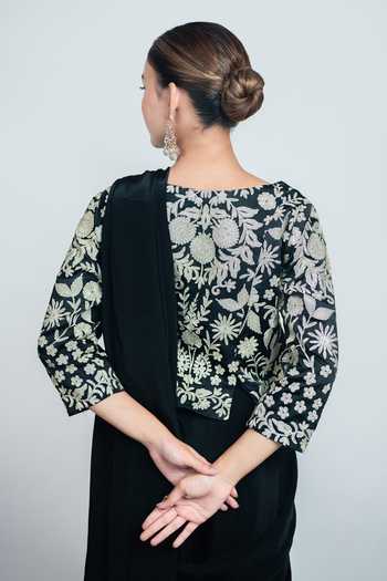 Daljit Sudan Noir Black Saree With Embroidered Blouse 