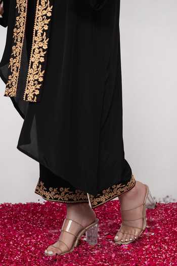 Buy Daljit Sudan Black Crepe High Neck, Yes Asymmetric Embroidered Kurta Pant Set Online at Aza Fashions Buy_Daljit Sudan_Black Crepe High Neck, Yes Asymmetric Embroidered Kurta Pant Set _Online_at_Aza_Fashions