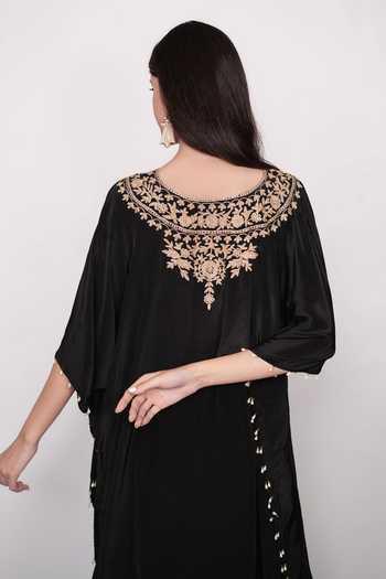 Daljit Sudan Embroidered Black Kaftan & Draped Skirt Set 
