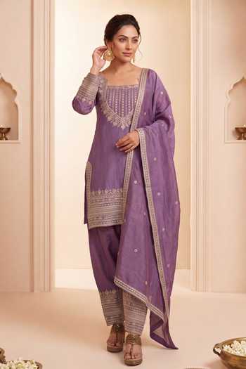 Buy Khwaab By Sanjana Lakhani Purple Silk Square Neck Embroidered Full Sleeves Kurta Salwar Set Online at Aza Fashions Buy_Khwaab By Sanjana Lakhani_Purple Silk Square Neck Embroidered Full Sleeves Kurta Salwar Set _Online_at_Aza_Fashions