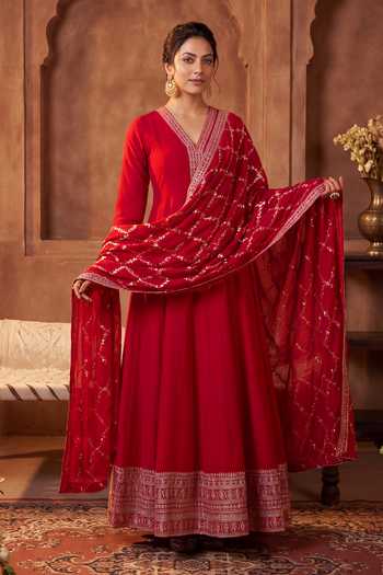 Khwaab By Sanjana Lakhani V Neck Anarkali & Dupatta Set 
