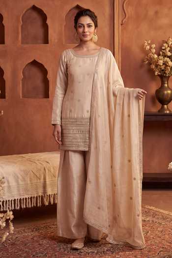 Buy Khwaab By Sanjana Lakhani Cream Silk Round Neck, Yes Hand Embroidered Kurta Salwar Set Online at Aza Fashions Buy_Khwaab By Sanjana Lakhani_Cream Silk Round Neck, Yes Hand Embroidered Kurta Salwar Set _Online_at_Aza_Fashions