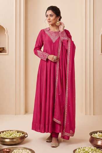Buy Khwaab By Sanjana Lakhani Pink Silk V-neck, Yes Hand Embroidered Anarkali Kurta Set Online at Aza Fashions Buy_Khwaab By Sanjana Lakhani_Pink Silk V-neck, Yes Hand Embroidered Anarkali Kurta Set _Online_at_Aza_Fashions