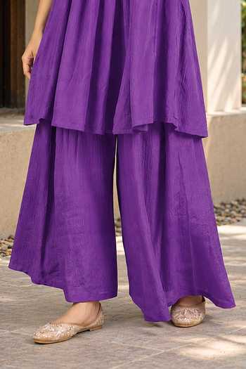 Buy_Jhambthreads_Purple Silk Square Neck Yoke Embroidered Anarkali With Palazzo _Online_at_Aza_Fashions