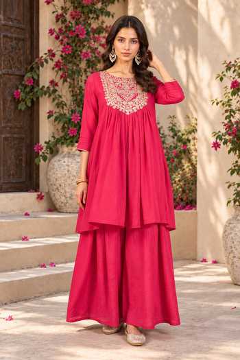 Jhambthreads Placement Embroidered Anarkali With Palazzo 
