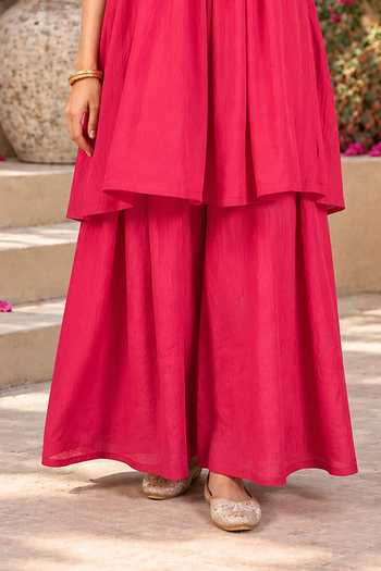 Buy_Jhambthreads_Magenta Silk Square Neck Placement Embroidered Anarkali With Palazzo _Online_at_Aza_Fashions