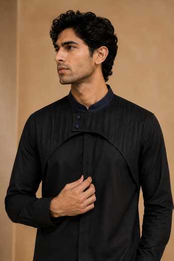 Shop Mayank Modi - Men Black Cotton The Sesame Shirt Online at Aza Fashions Shop_Mayank Modi - Men_Black Cotton The Sesame Shirt _Online_at_Aza_Fashions