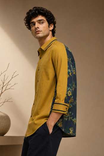 Shop Mayank Modi - Men Blue Cotton, Muslin The Tuscan Sun Printed Shirt Online at Aza Fashions Shop_Mayank Modi - Men_Blue Cotton, Muslin The Tuscan Sun Printed Shirt _Online_at_Aza_Fashions