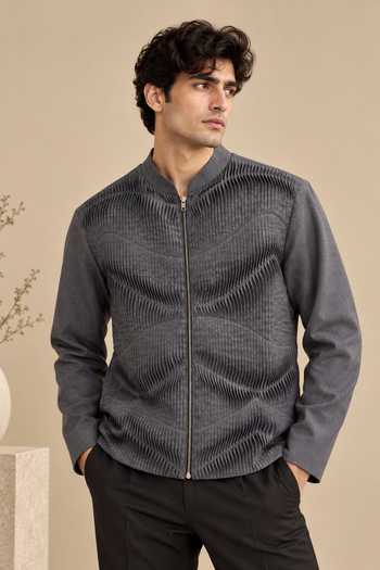 Mayank Modi - Men The Slate Grey Origami Bomber Jacket