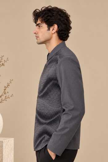 Buy Mayank Modi - Men Charcoal Cotton The Slate Grey Origami Bomber Jacket Online at Aza Fashions Buy_Mayank Modi - Men_Charcoal Cotton The Slate Grey Origami Bomber Jacket _Online_at_Aza_Fashions