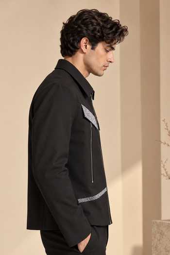 Shop Mayank Modi - Men Black Cotton Onyx Terrazzo Bomber Jacket Online at Aza Fashions Shop_Mayank Modi - Men_Black Cotton Onyx Terrazzo Bomber Jacket _Online_at_Aza_Fashions