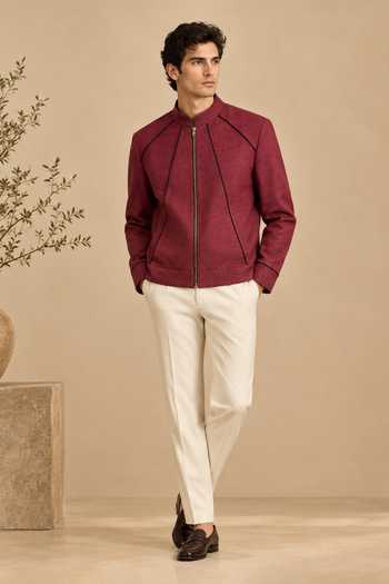 Mayank Modi - Men Black Cotton The Spiced Plum Bomber Jacket Online at Aza Fashions Mayank Modi - Men_Black Cotton The Spiced Plum Bomber Jacket _Online_at_Aza_Fashions