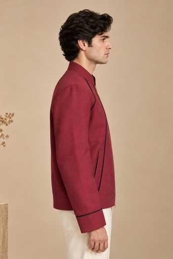 Shop Mayank Modi - Men Black Cotton The Spiced Plum Bomber Jacket Online at Aza Fashions Shop_Mayank Modi - Men_Black Cotton The Spiced Plum Bomber Jacket _Online_at_Aza_Fashions