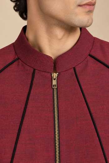 Mayank Modi - Men Black Cotton The Spiced Plum Bomber Jacket at Aza Fashions Mayank Modi - Men_Black Cotton The Spiced Plum Bomber Jacket _at_Aza_Fashions