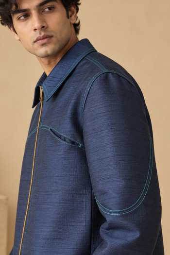 Mayank Modi - Men Blue Bemberg The Iris Bomber Jacket at Aza Fashions Mayank Modi - Men_Blue Bemberg The Iris Bomber Jacket _at_Aza_Fashions
