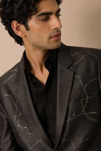 Buy Mayank Modi - Men Black Silk, Bemberg Midnight Constellation Blazer Online at Aza Fashions Buy_Mayank Modi - Men_Black Silk, Bemberg Midnight Constellation Blazer _Online_at_Aza_Fashions